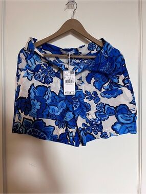 Mango Blue Floral Print Bermuda Shorts